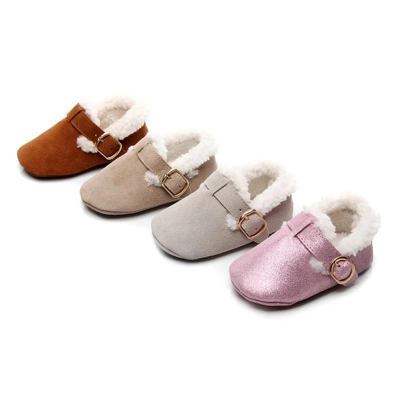 2019 Cotton Warm Newborn Baby Shoes PU Toddler Girl Snow Boots Shoes Autumn Winter Soft Sole Baby Girls Plush Prewal
